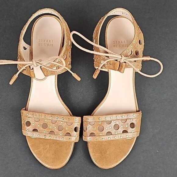 stuart weitzman circlar studded toffee leather sandals - Picture 11 of 12